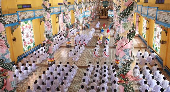 Cao Dai Temple Interior and Pr